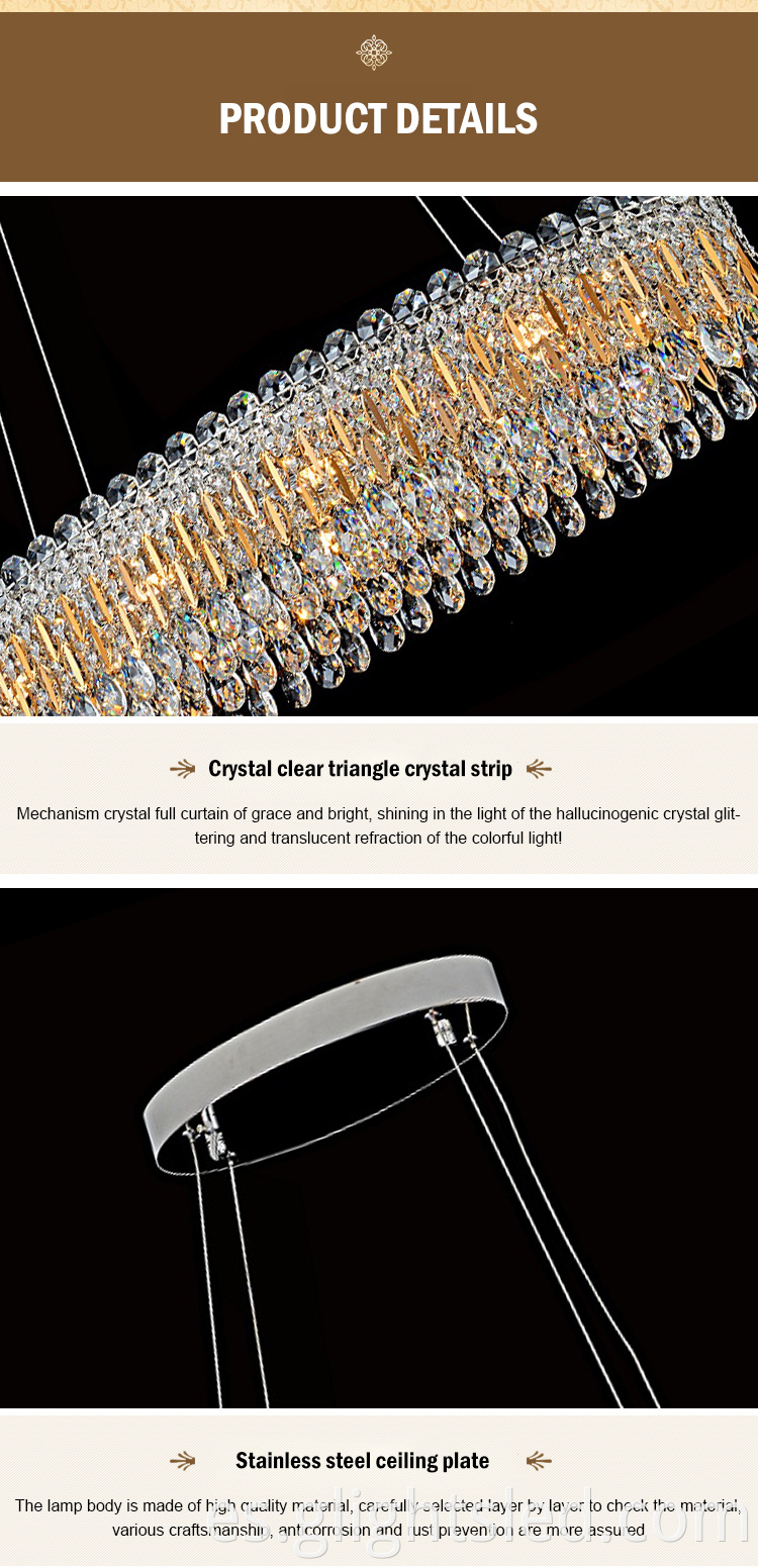Lámpara colgante redonda G9 led de acero inoxidable de lujo K9 crystal 3000k hotel